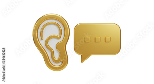 Isolated Ear and Speech Bubble, Listening and Communication