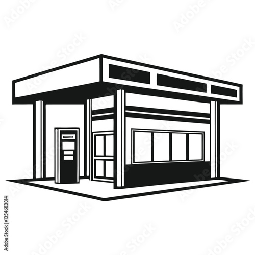 Gas Station and Pump Silhouette Illustration