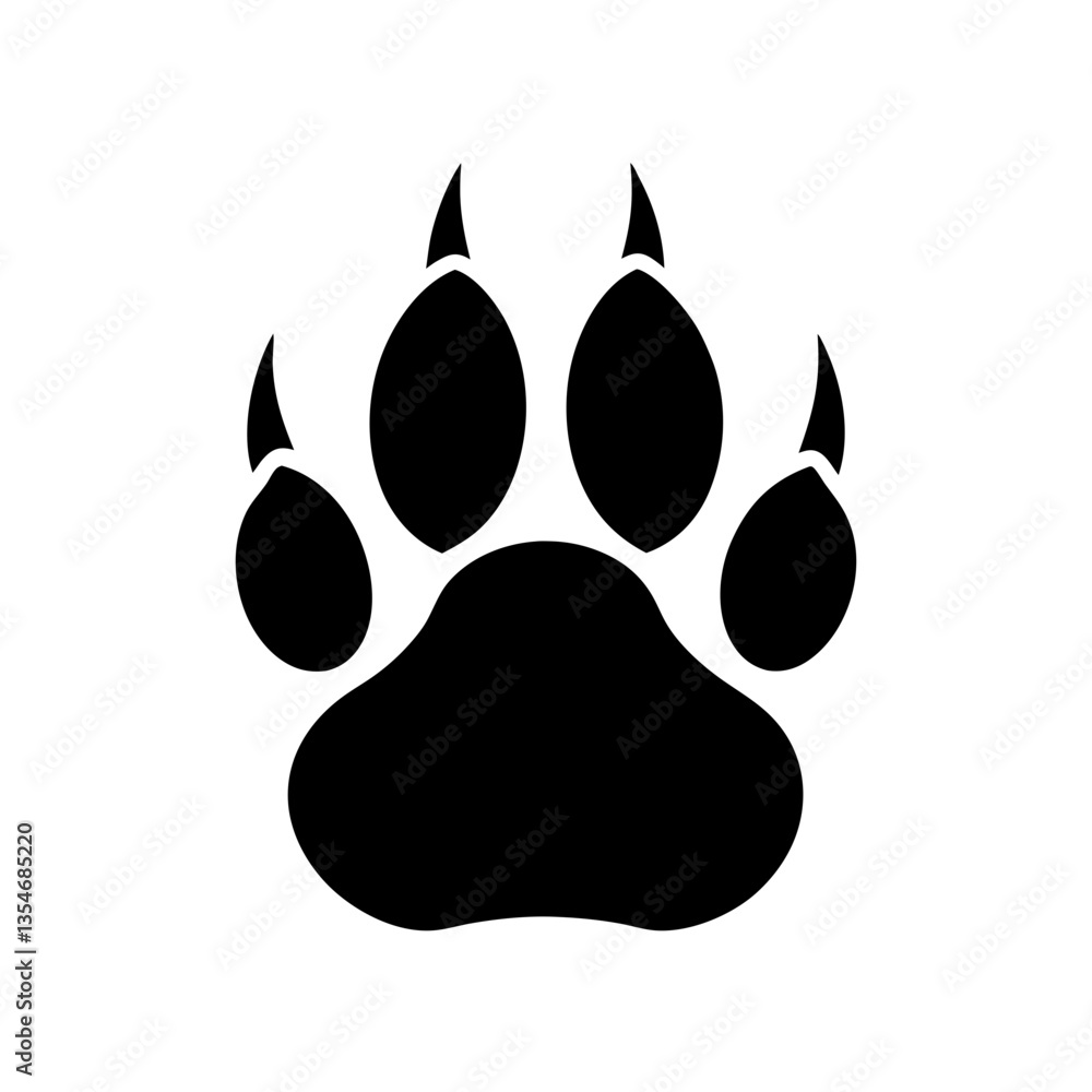 Black silhouette of a clean and minimalist paw print on a white background Black silhouette of a clean and minimalist paw print on a white background