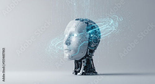 Futuristic robot head design representing smart, intelligent, and fast-thinking artificial intelligence in a clean digital environment
