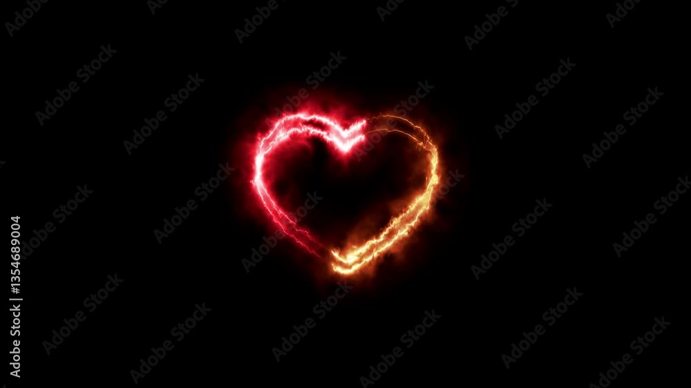 Burning Two-line heart. Two-line heart made of fire on a black background. Burning Two-line heart. Two-line heart made of fire on a black background.