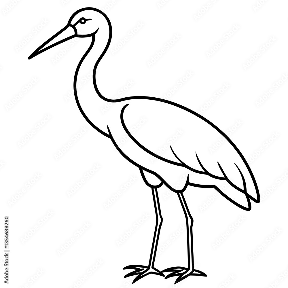Fototapeta premium Hand-Drawn Stork Outline Art