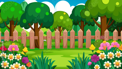 a cozy and inviting countryside garden featuring a bright green well manicured lawn in the foreground
