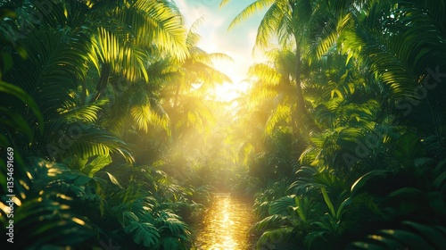 Tropical Jungle Path Sunlight