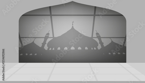 Islamic Background,Mosque shadow effect on grey wall,Vector minimalist Background Studio room with light shadow for  Eid Mubarak,Ramadhan,Eid Al Adha,Eid Al Fitr,Islamic new year Muharram