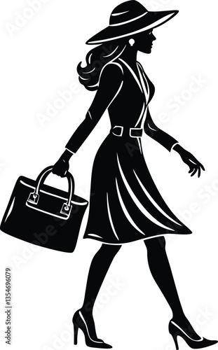 Elegant Woman Silhouette – Fashionable Lady Walking Vector