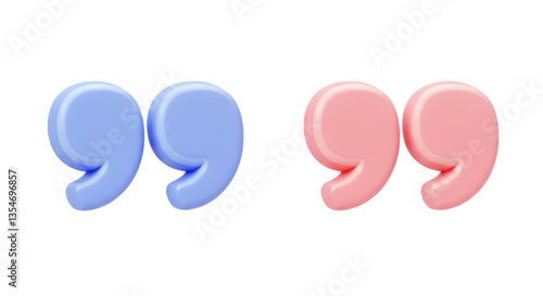 Isolated Pair of Blue and Pink Quotation Marks