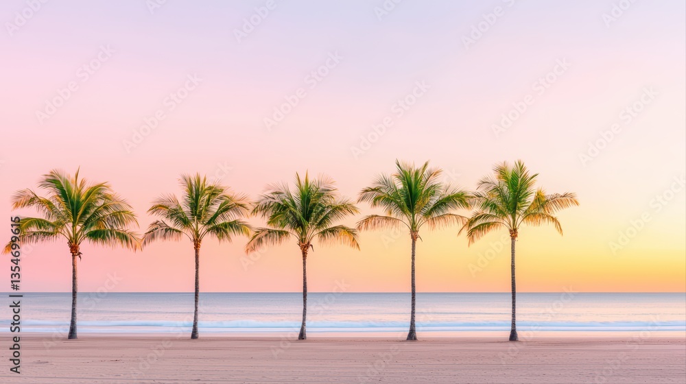 Fototapeta premium Tranquil sunset with palm trees by the ocean shore