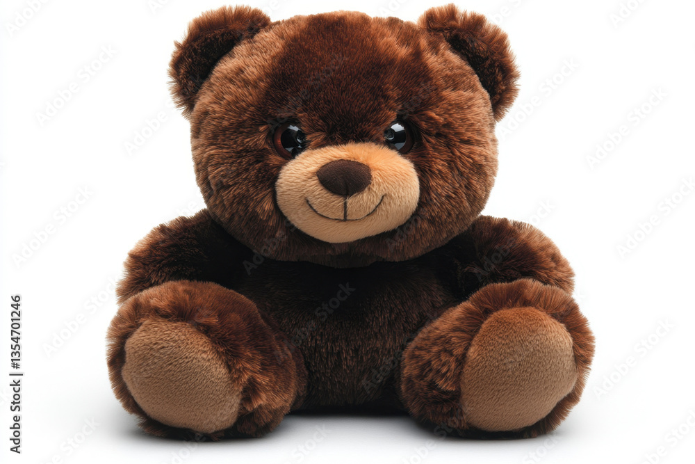 Fototapeta premium Brown teddy bear on white background, sitting peacefully.