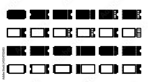 Black Movie Ticket vector collection, Isolated Concert and Music festival symbol, Clip art, Entertainment and Travel graphic elements for decoration (Editable)