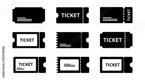 Ticket vector icon set, Convert, Movie and Festival ticket symbol, Isolated Black Clip art, Entertainment graphic elements for Decoration in  minimal style, Business (Editable)