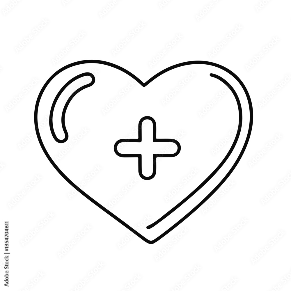 Heart icon with medical cross symbol in line art style Heart icon with medical cross symbol in line art style