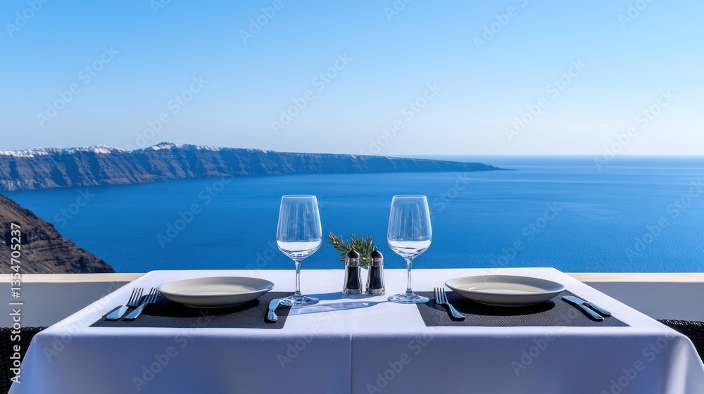 Fototapeta premium Santorini Restaurant Table with Ocean View