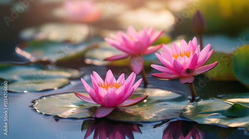 Wallpaper Mural Water lilies blooming in the pond Torontodigital.ca