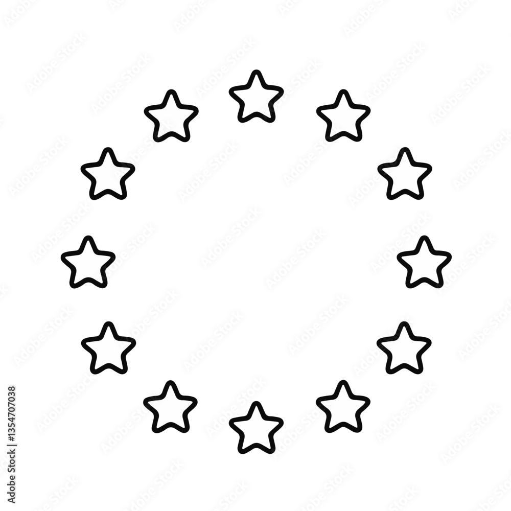 Fototapeta premium Outline of stars in a circular pattern on a white background 