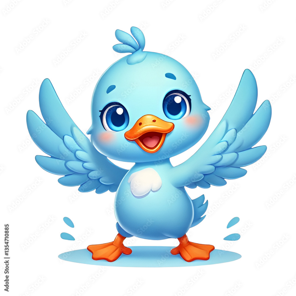 Cute Sky Blue Cartoon Duckling with Open Wings Cute Sky Blue Cartoon Duckling with Open Wings