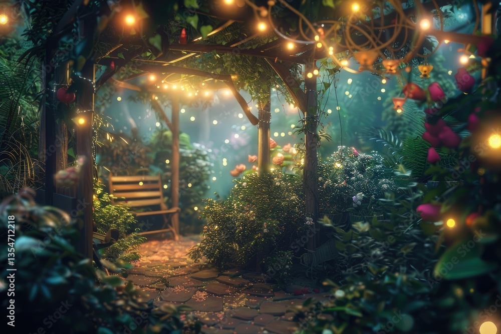High Quality Visual of a Magical Garden Illuminated by Fairy Lights High Quality Visual of a Magical Garden Illuminated by Fairy Lights