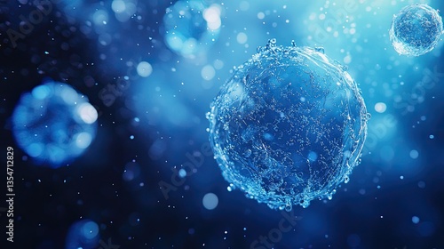 Wallpaper Mural Abstract glass molecules floating in a blue fluid, symbolizing clean energy. -- Torontodigital.ca