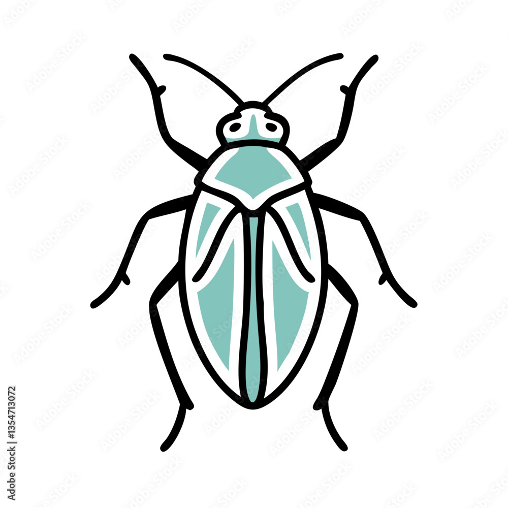 Stylized bug illustration in teal color on a white background Stylized bug illustration in teal color on a white background