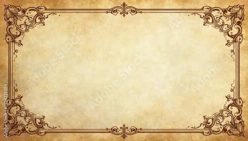 Elegant vintage calligraphic swirls and ornate borders on aged paper background, aged paper, border, calligraphy