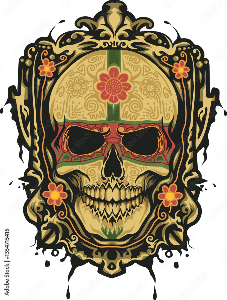 Obraz premium Day of The Dead colorful sugar skull with floral ornament vector good for t shirt design 
