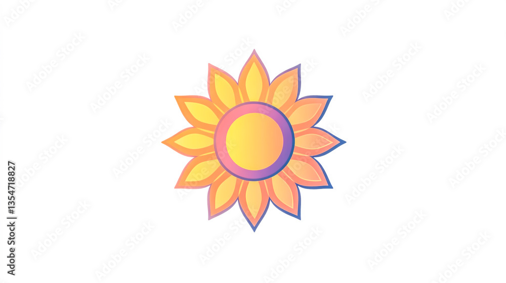 A bright sunflower icon featuring a round center and long, symmetrical petals, symbolizing nature, warmth, and positivity A bright sunflower icon featuring a round center and long, symmetrical petals, symbolizing nature, warmth, and positivity