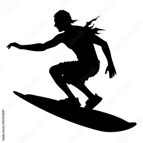 a silhouette of a surfer gracefully riding a wave. The surfer's silhouette captures the thrill of the sport
