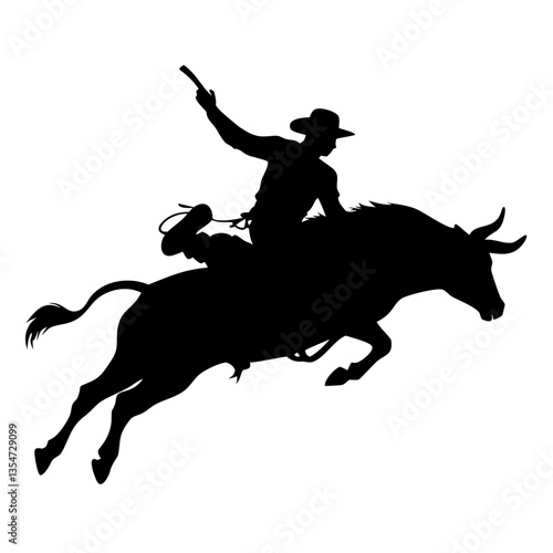 Silhouette of a cowboy riding a bull