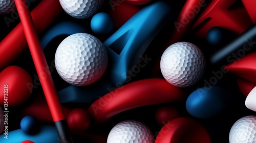 Dynamic Composition of Golf Balls and Equipment in Red, White, and Blue