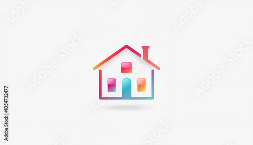 Wallpaper Mural Colorful minimalistic house icon on white background, modern real estate Torontodigital.ca