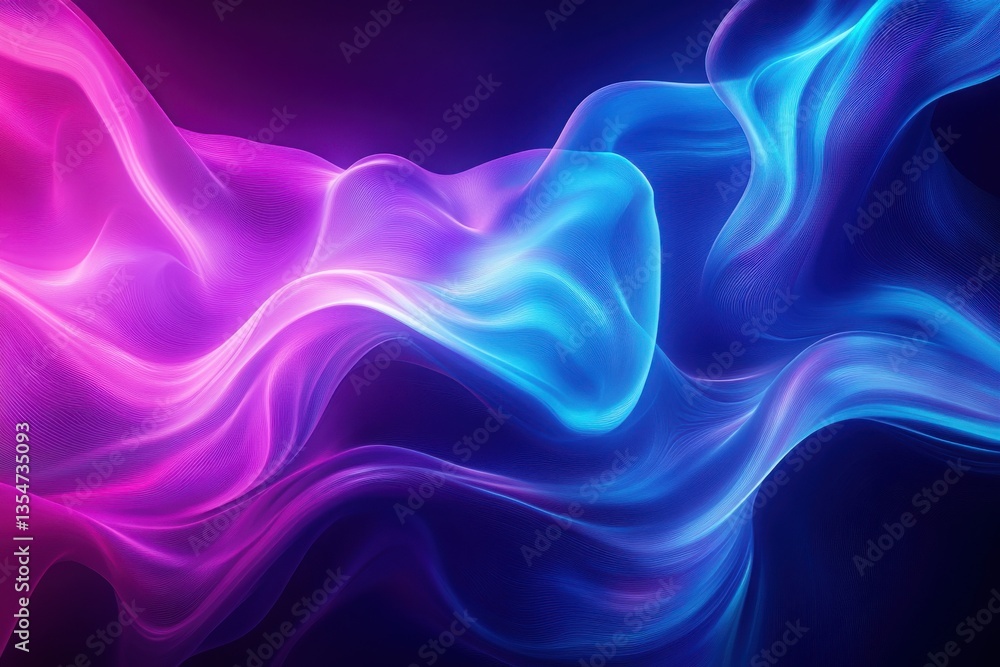 Fototapeta premium A futuristic abstract design of neon waves in blue and purple with dynamic curves and glowing gradients creating a sleek sci-fi aesthetic in ultra HD digital art