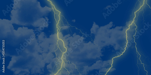 Lightning, thunder cloud dark cloudy sky. Fork lightning striking down during summer storm. intense lightning lighting up the sky . Blue lightning strike during an electrical storm .