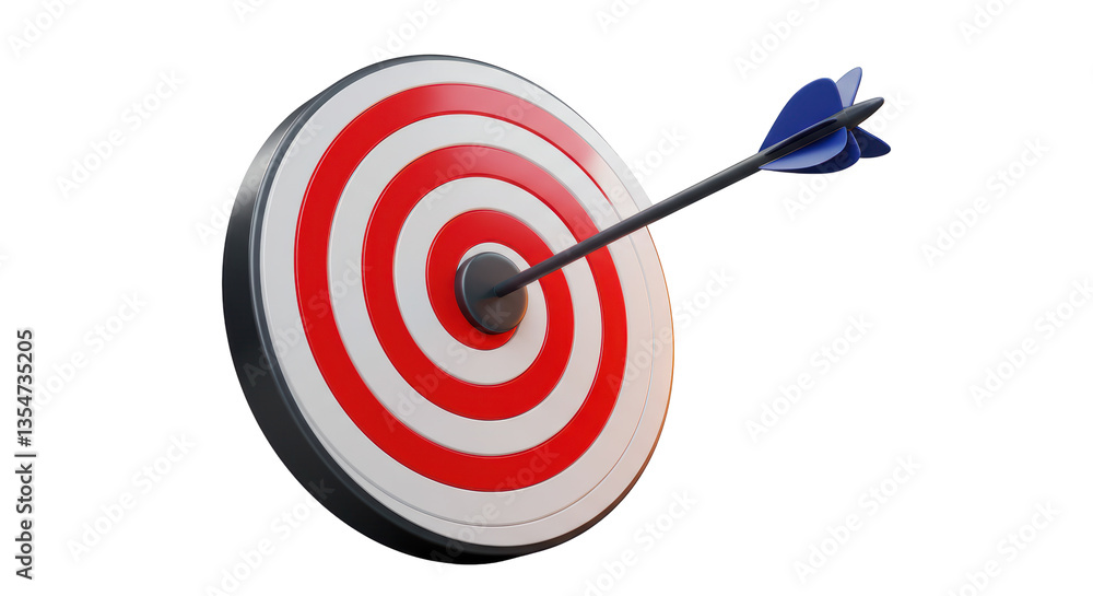 Isolated Dart Hitting the Center of a Red and White Target Isolated Dart Hitting the Center of a Red and White Target