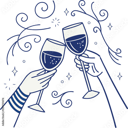Cheers Glasses Toast in Line Art