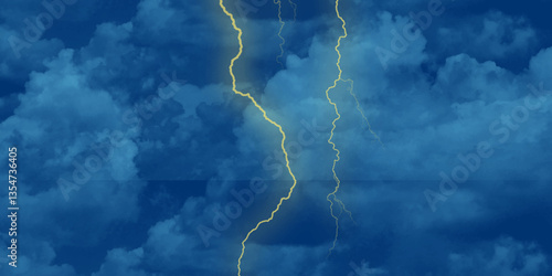 Lightning, thunder cloud dark cloudy sky. Fork lightning striking down during summer storm. intense lightning lighting up the sky . Blue lightning strike during an electrical storm .