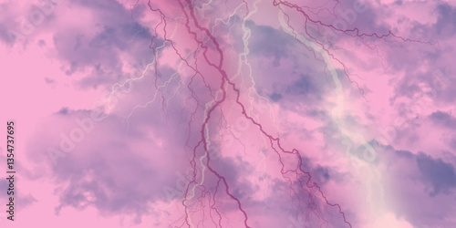 Lightning, thunder cloud dark cloudy sky. Fork lightning striking down during summer storm. intense lightning lighting up the sky . Blue lightning strike during an electrical storm .