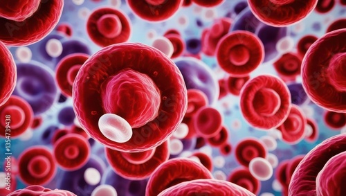 Detailed Macro View Of Human Blood Cells, Highlighting Red And White Cell Structures. Intricate Cellular Imagery Captured Under Microscope, Revealing Vital Components Of The Human Circulatory System.