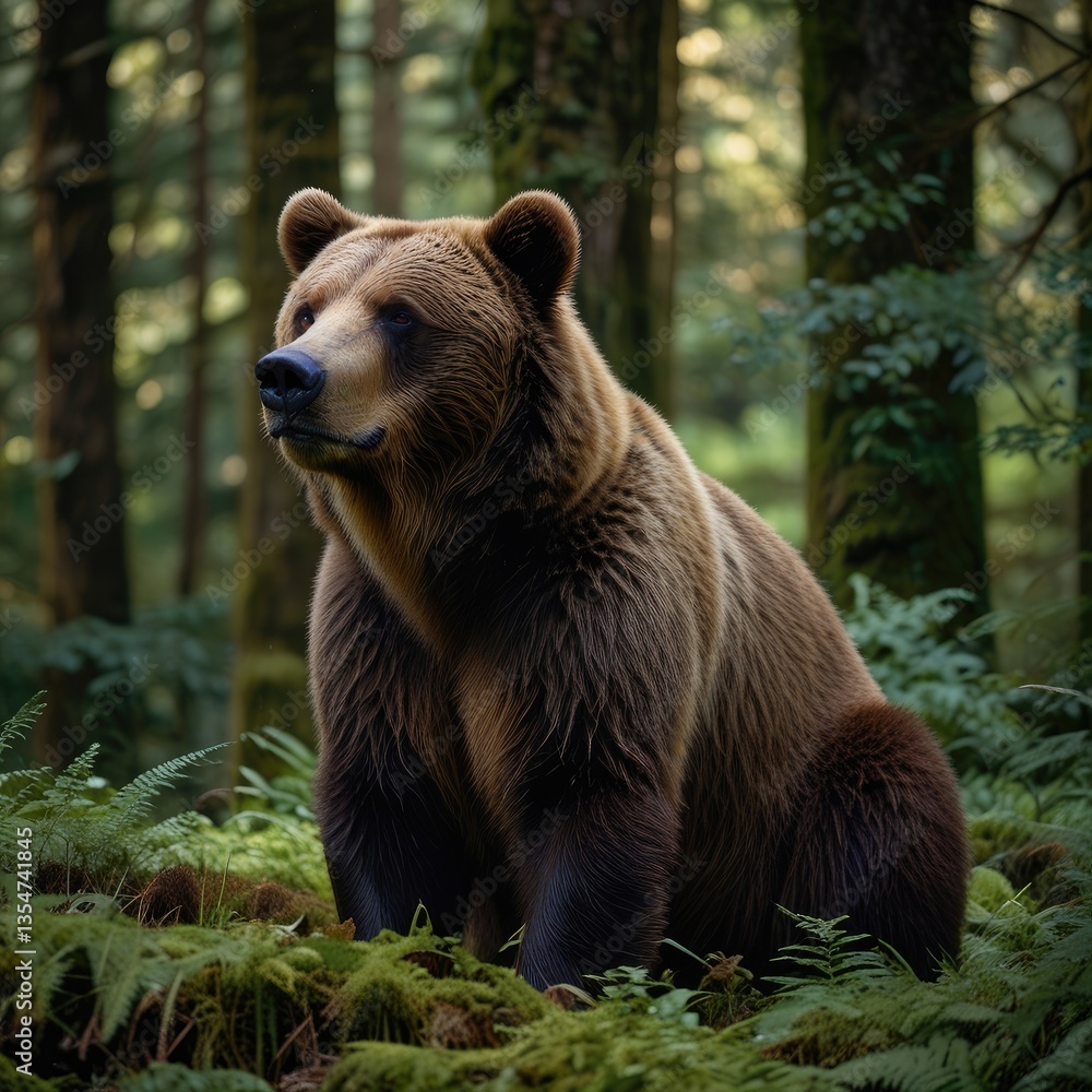 Majestic Brown Bear in a Lush Forest Wilderness Majestic Brown Bear in a Lush Forest Wilderness