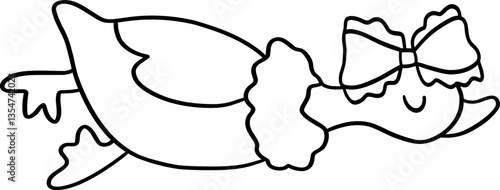 Silly Goose Vector, Coquette Bow, Spring Elements Coloring Page Line art Doodle Hand Drawn design