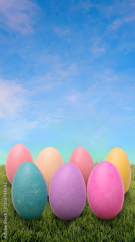 Pastel Easter Eggs Spring Sky Grass. Pastel Easter Eggs Spring Sky Grass.