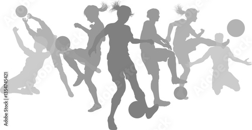 Soccer football player male and female silhouette outlines men and women group