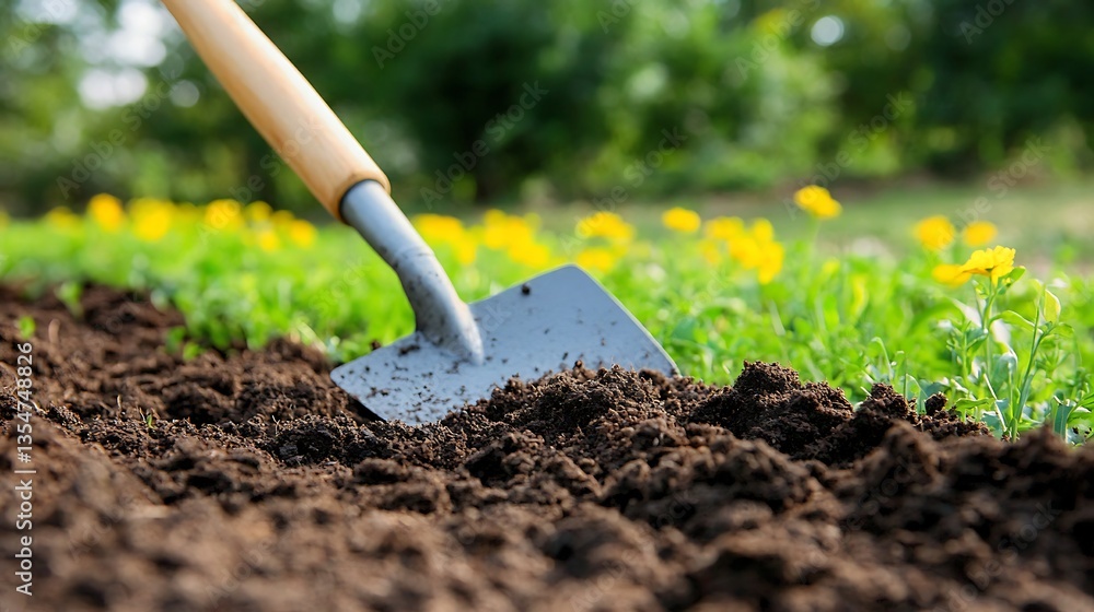 Gardening tool in dark soil. Gardening tool in dark soil.