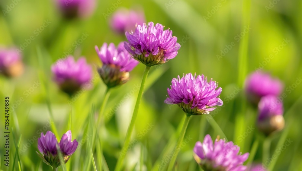 Close-up of vibrant pink wildflowers in a lush green meadow, bathed in sunlight. Close-up of vibrant pink wildflowers in a lush green meadow, bathed in sunlight.