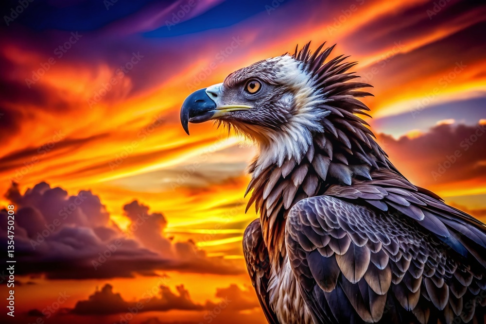 Fototapeta premium Majestic Raptor Silhouette at Sunset: Orange and Purple Dusk Sky