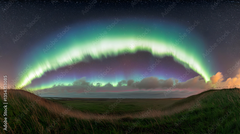 Fototapeta premium Majestic Northern Lights over Icelandic landscape