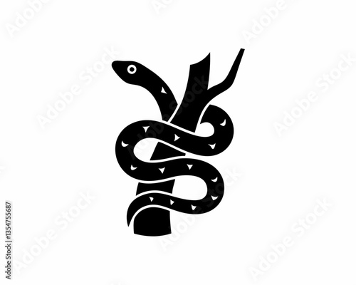 creative details snake Wrapped Around a Tree Branch Icon vector illustration
