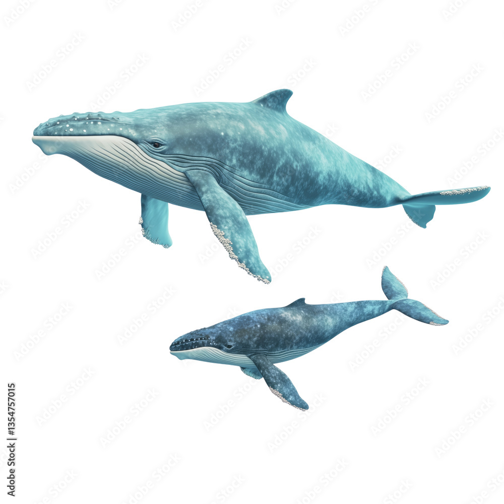 Fototapeta premium Humpback whales underwater side view digital art
