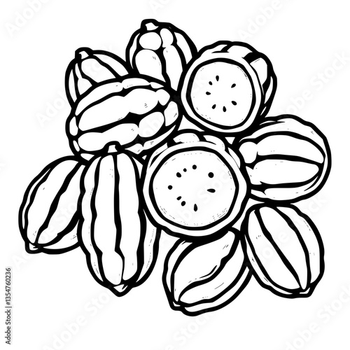 Bountiful Harvest Handcrafted Illustration of Ripe Luscious Tropical Fruit Cluster