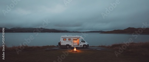 Tranquil Campervan by the Lake at Dusk