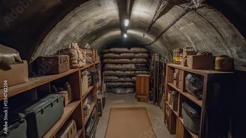 A hidden underground bunker stocked with survival supplies